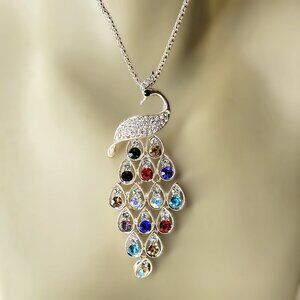 Colourful Peacock Long Pendant Necklace